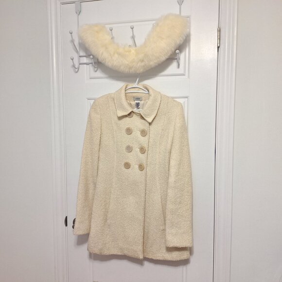 Guess Cream converitble Wool blend Jacket with detachable faux fur collar - Picture 6 of 8